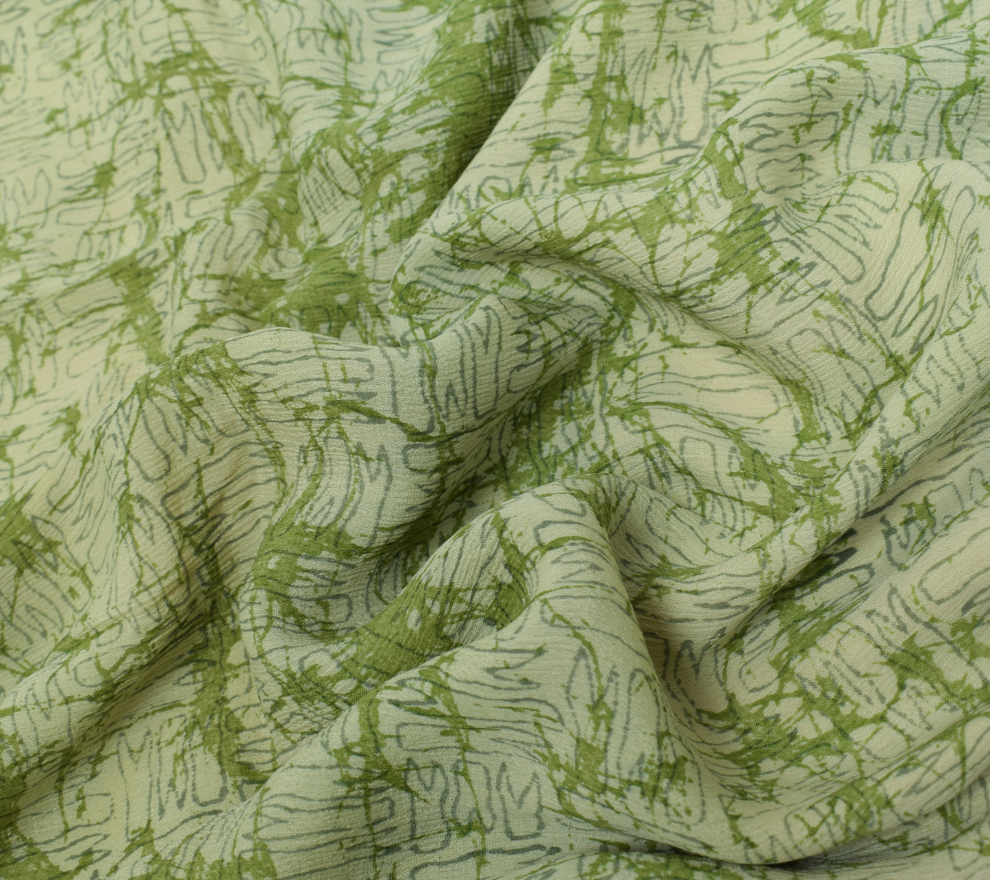 Sushila Vintage Green Scrap Saree 100%Pure Chiffon Silk Printed Soft Sari Fabric
