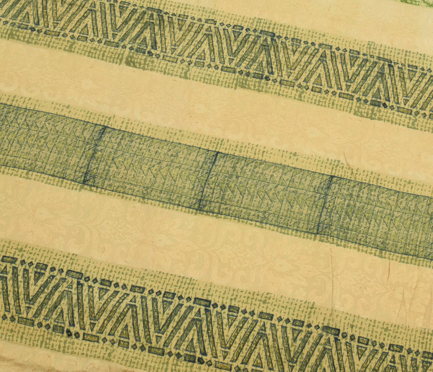 Sushila Vintage Green Scrap Saree 100%Pure Chiffon Silk Printed Soft Sari Fabric