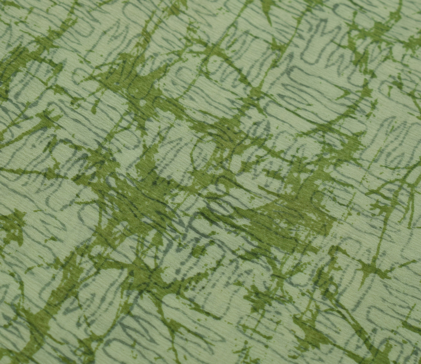 Sushila Vintage Green Scrap Saree 100%Pure Chiffon Silk Printed Soft Sari Fabric