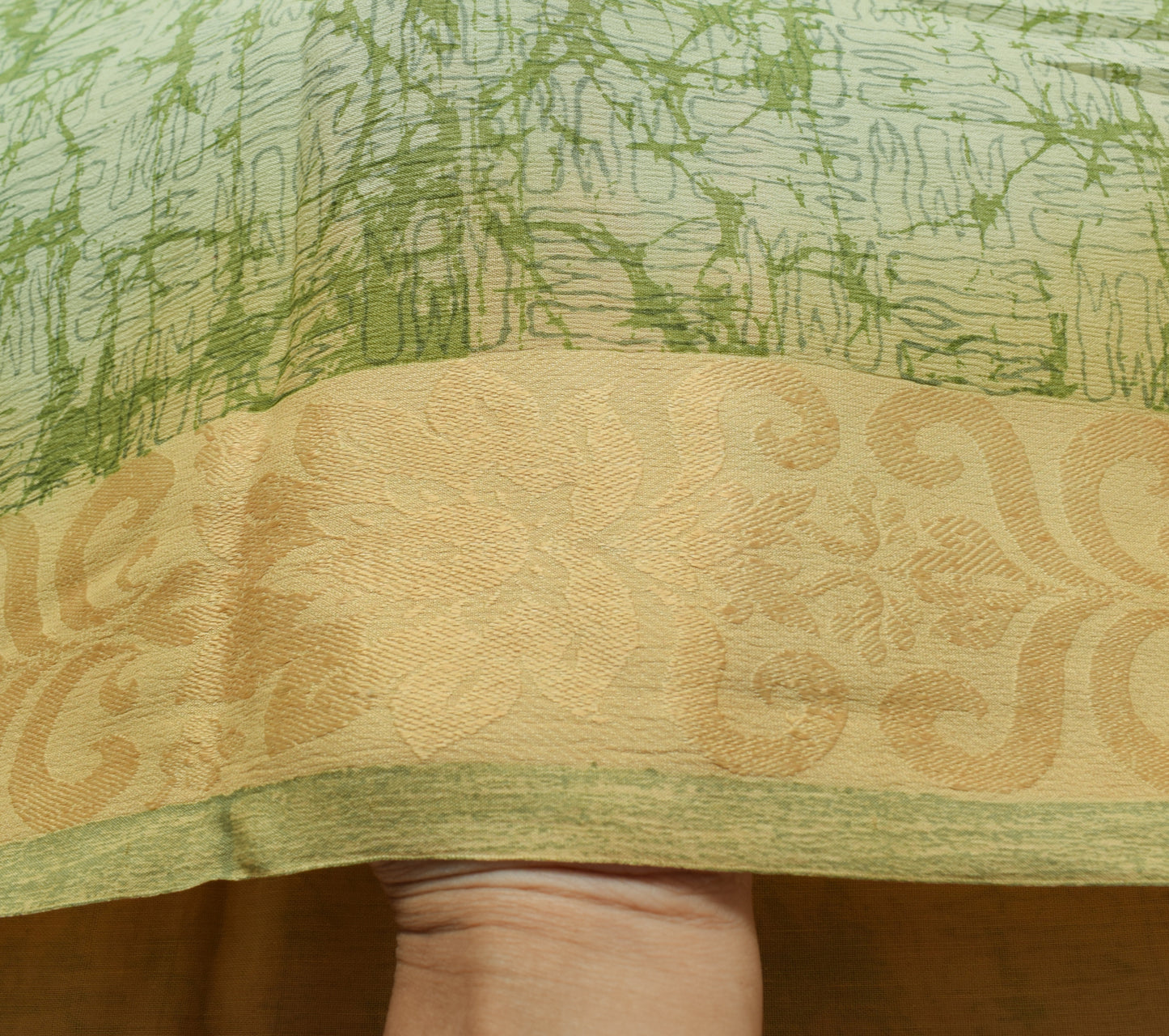 Sushila Vintage Green Scrap Saree 100%Pure Chiffon Silk Printed Soft Sari Fabric