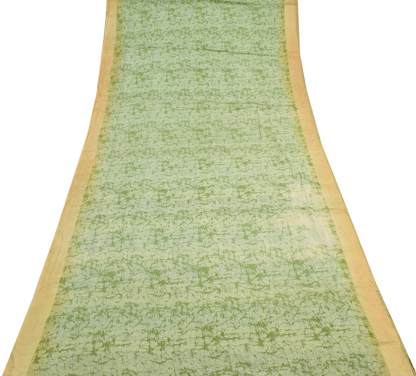 Sushila Vintage Green Scrap Saree 100%Pure Chiffon Silk Printed Soft Sari Fabric