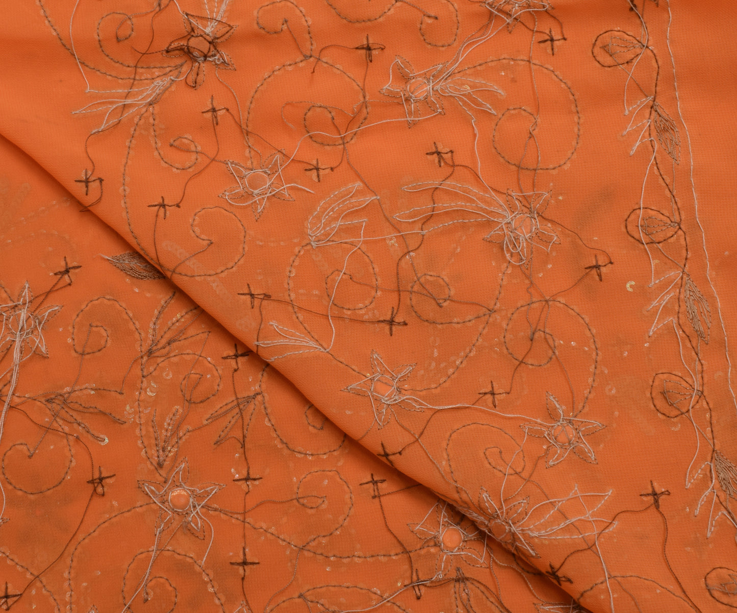 Sushila Vintage Orange Scrap Dupatta Blend Georgette Hand Beaded Long Stole