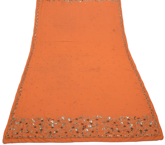 Sushila Vintage Orange Scrap Dupatta Blend Georgette Hand Beaded Long Stole