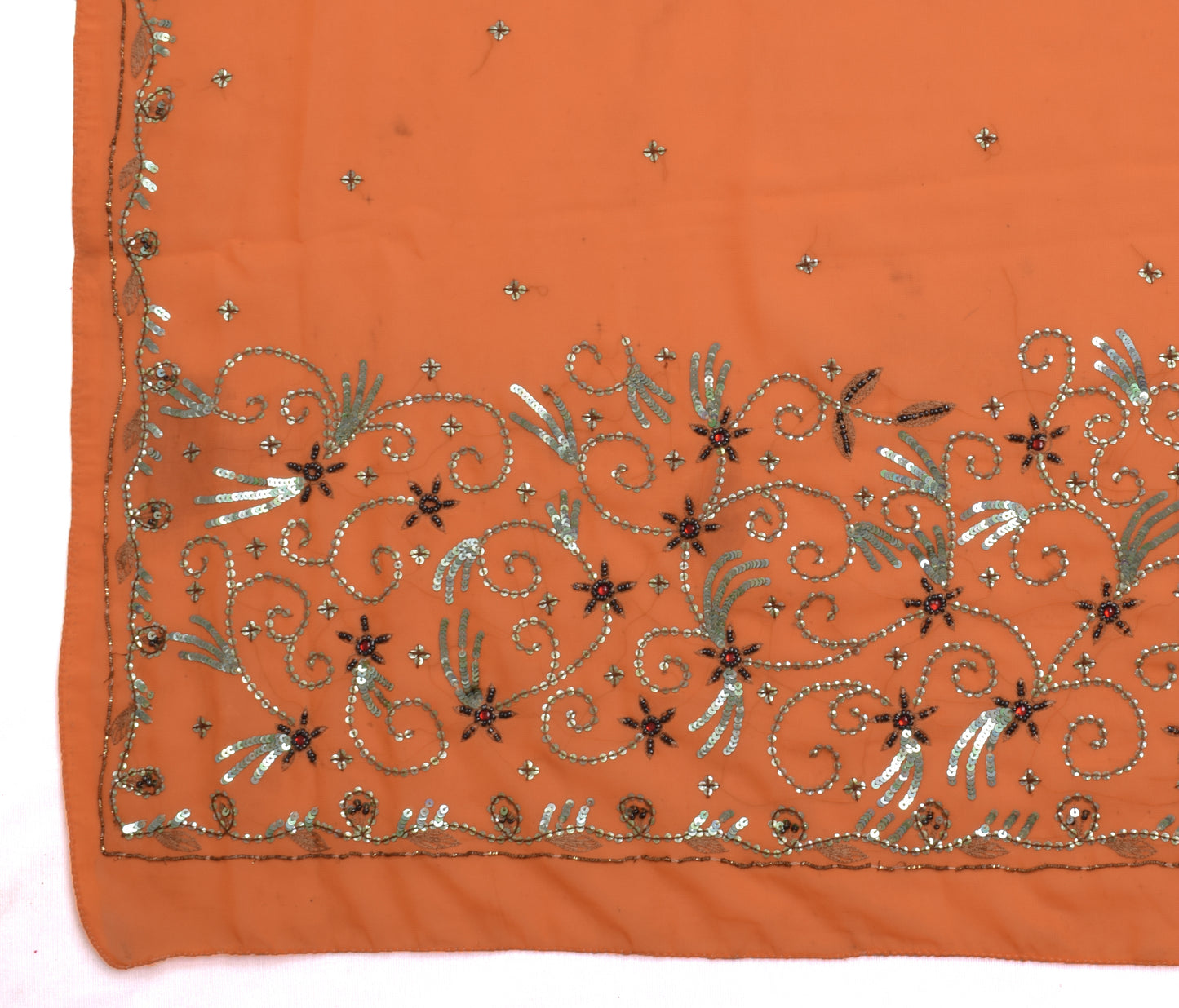 Sushila Vintage Orange Scrap Dupatta Blend Georgette Hand Beaded Long Stole