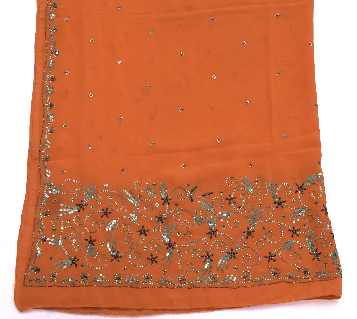 Sushila Vintage Orange Scrap Dupatta Blend Georgette Hand Beaded Long Stole