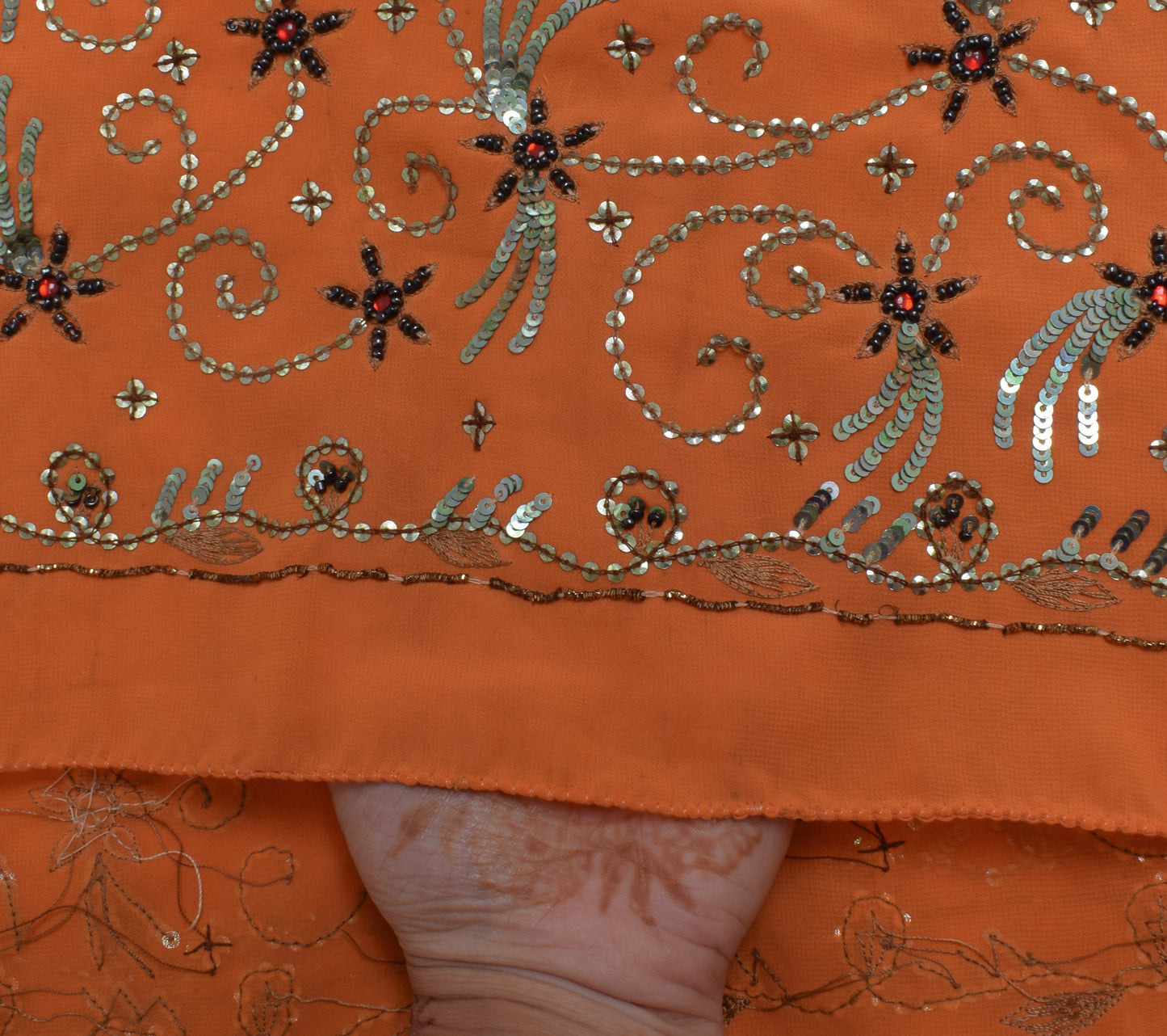 Sushila Vintage Orange Scrap Dupatta Blend Georgette Hand Beaded Long Stole