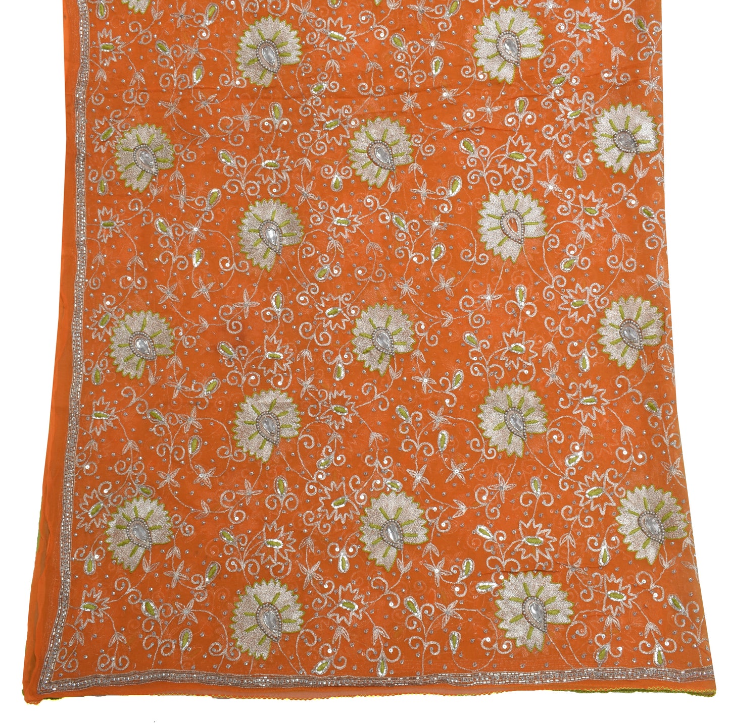 Sushila Vintage Indian Scrap Dupatta Pure Georgette Silk Embroidered Long Stole