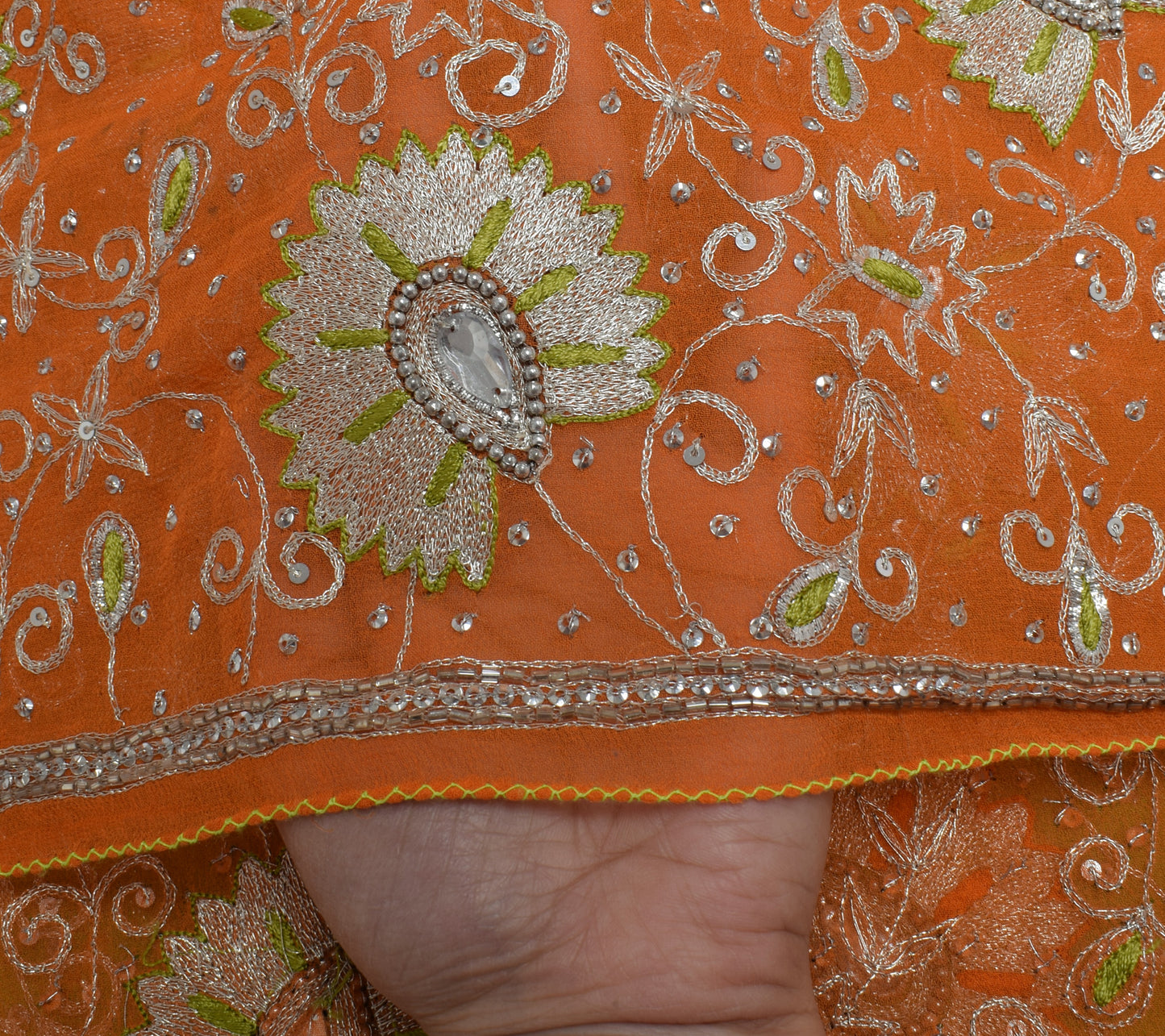 Sushila Vintage Indian Scrap Dupatta Pure Georgette Silk Embroidered Long Stole