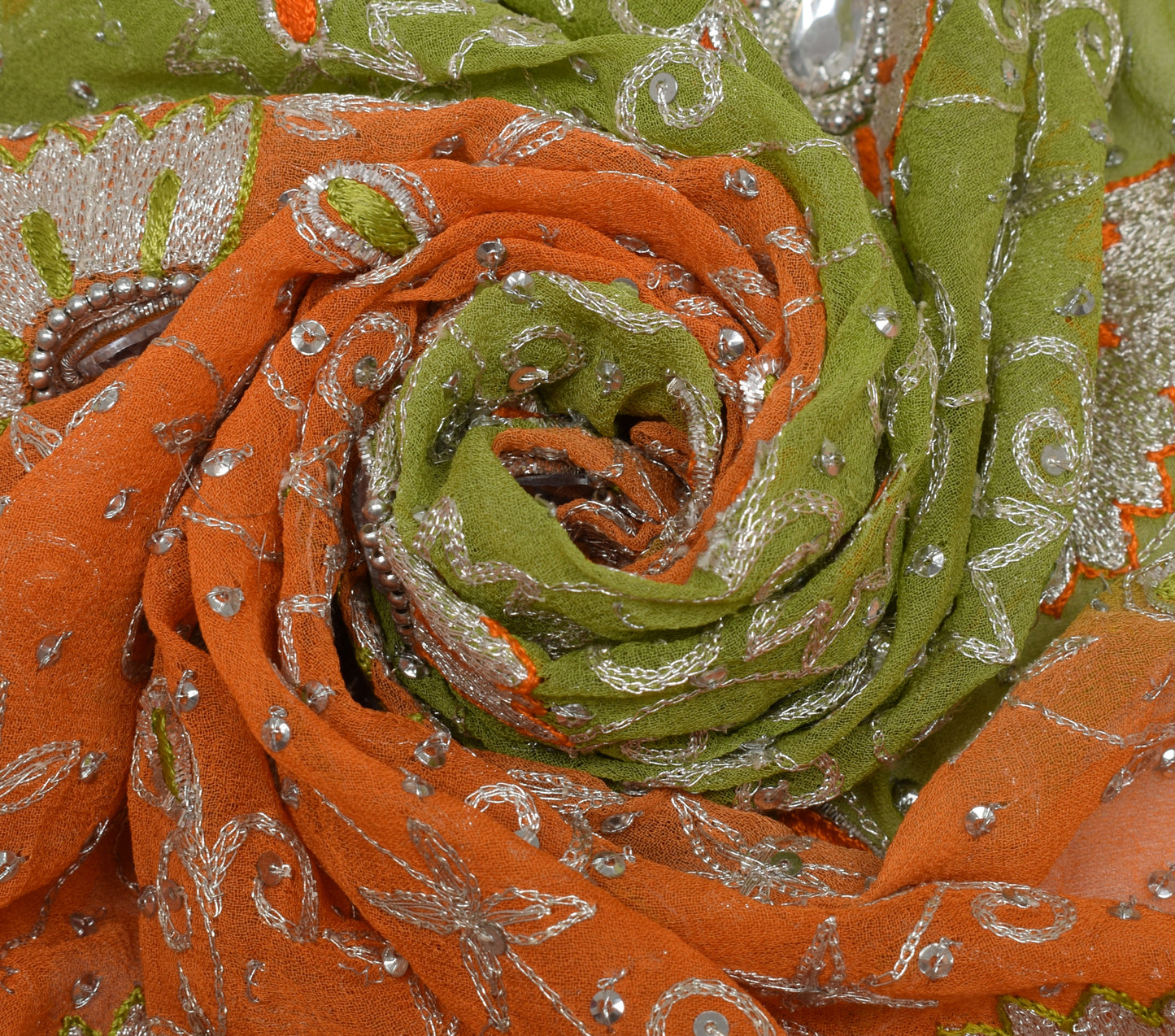 Sushila Vintage Indian Scrap Dupatta Pure Georgette Silk Embroidered Long Stole