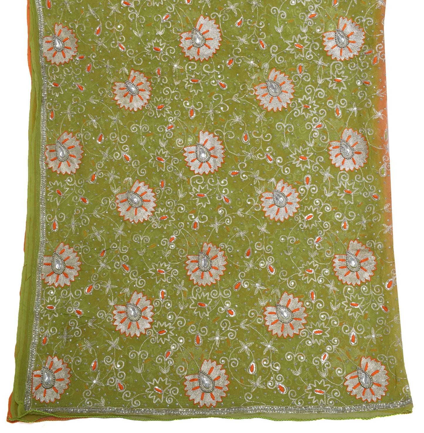 Sushila Vintage Indian Scrap Dupatta Pure Georgette Silk Embroidered Long Stole