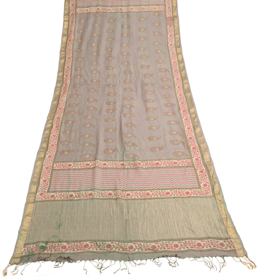 Sushila Vintage Gray Scrap Dupatta 100%Pure Cotton Hand Block Printed Long Stole
