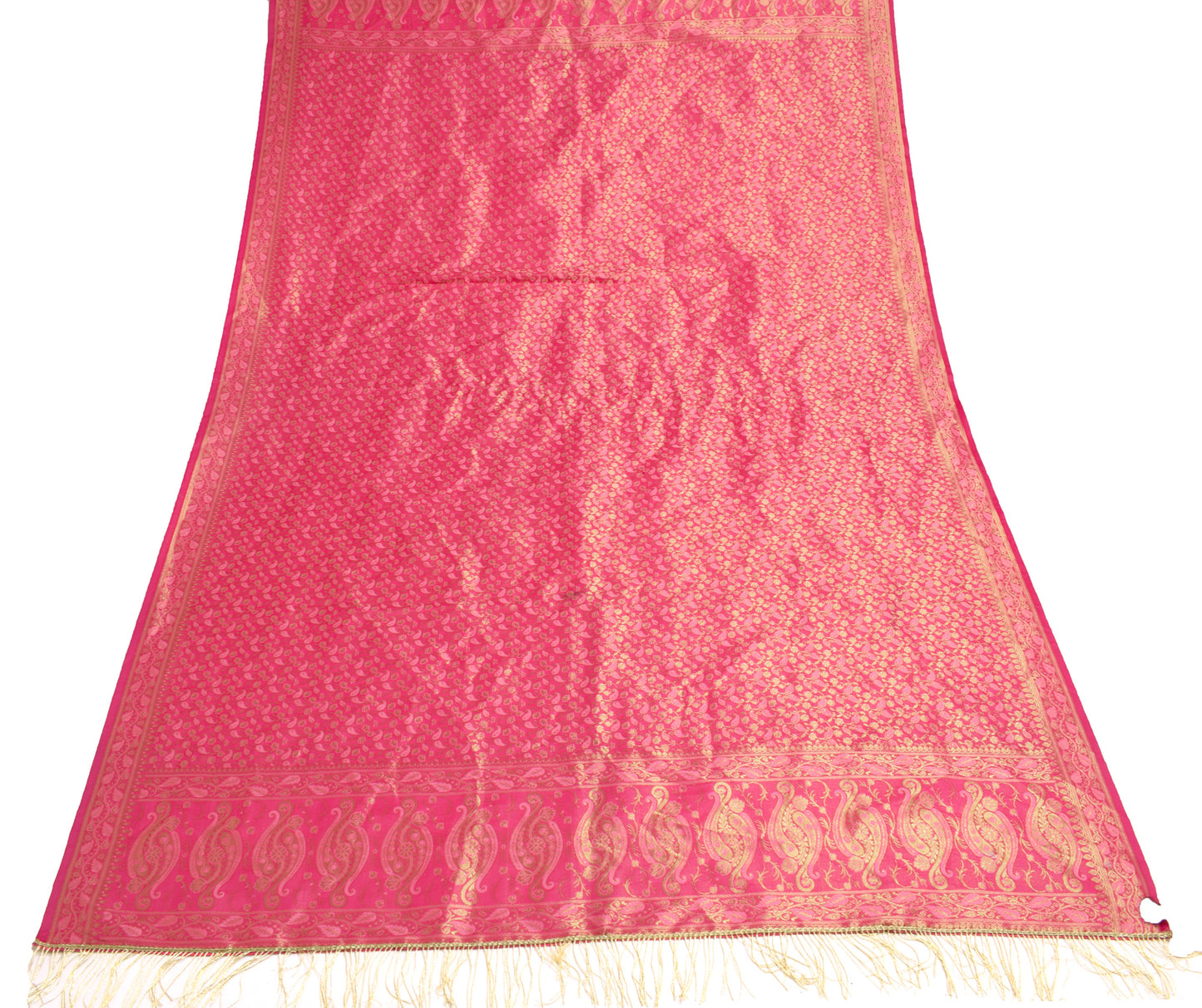 Sushila Vintage Pink Scrap Dupatta Art Silk All Over Woven Paisley Long Stole