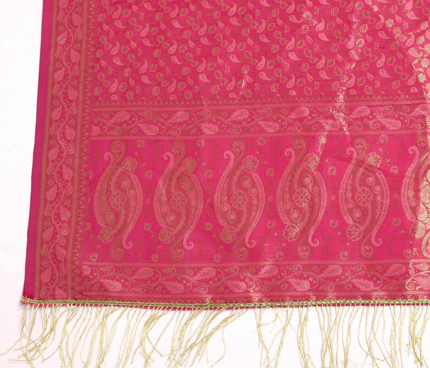 Sushila Vintage Pink Scrap Dupatta Art Silk All Over Woven Paisley Long Stole