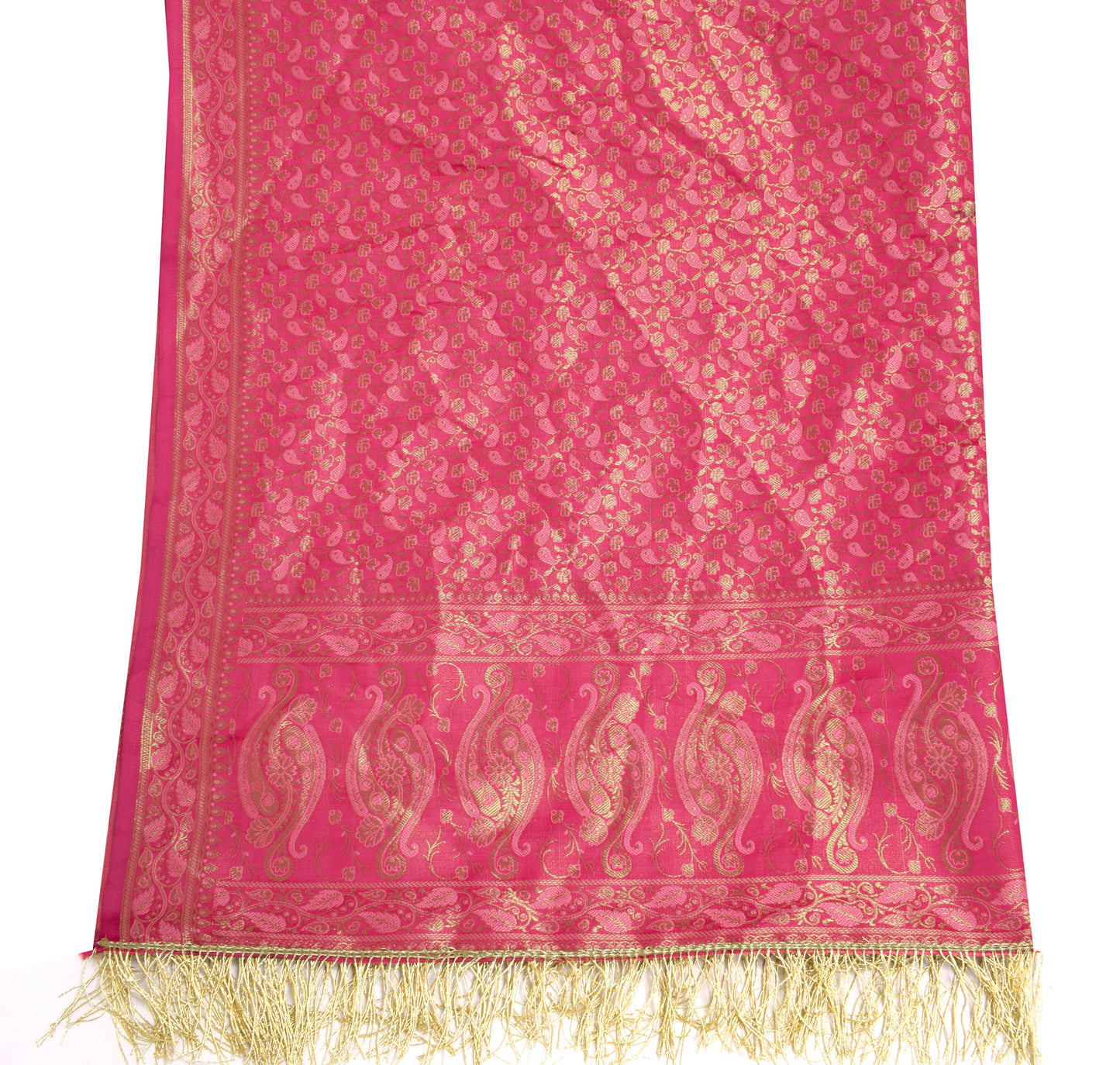 Sushila Vintage Pink Scrap Dupatta Art Silk All Over Woven Paisley Long Stole