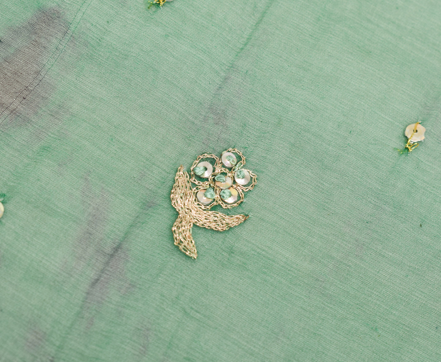 Sushila Vintage Green Tie-Dye Scrap Dupatta Chiffon Silk Hand Beaded Long Stole