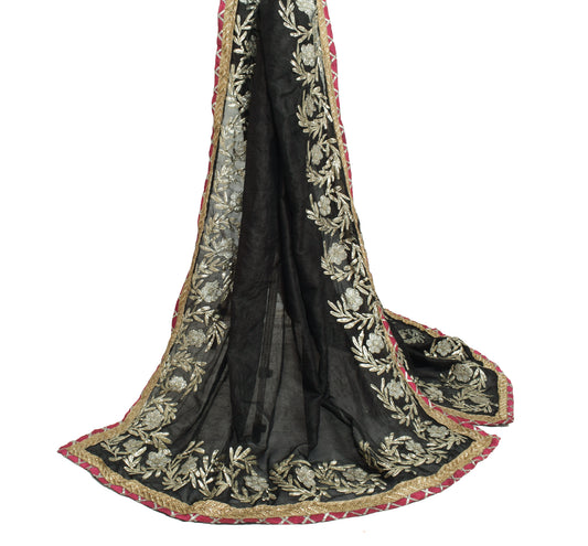 Sushila Vintage Black Scrap Dupatta Art Silk Gotta Patti Work Floral Long Stole