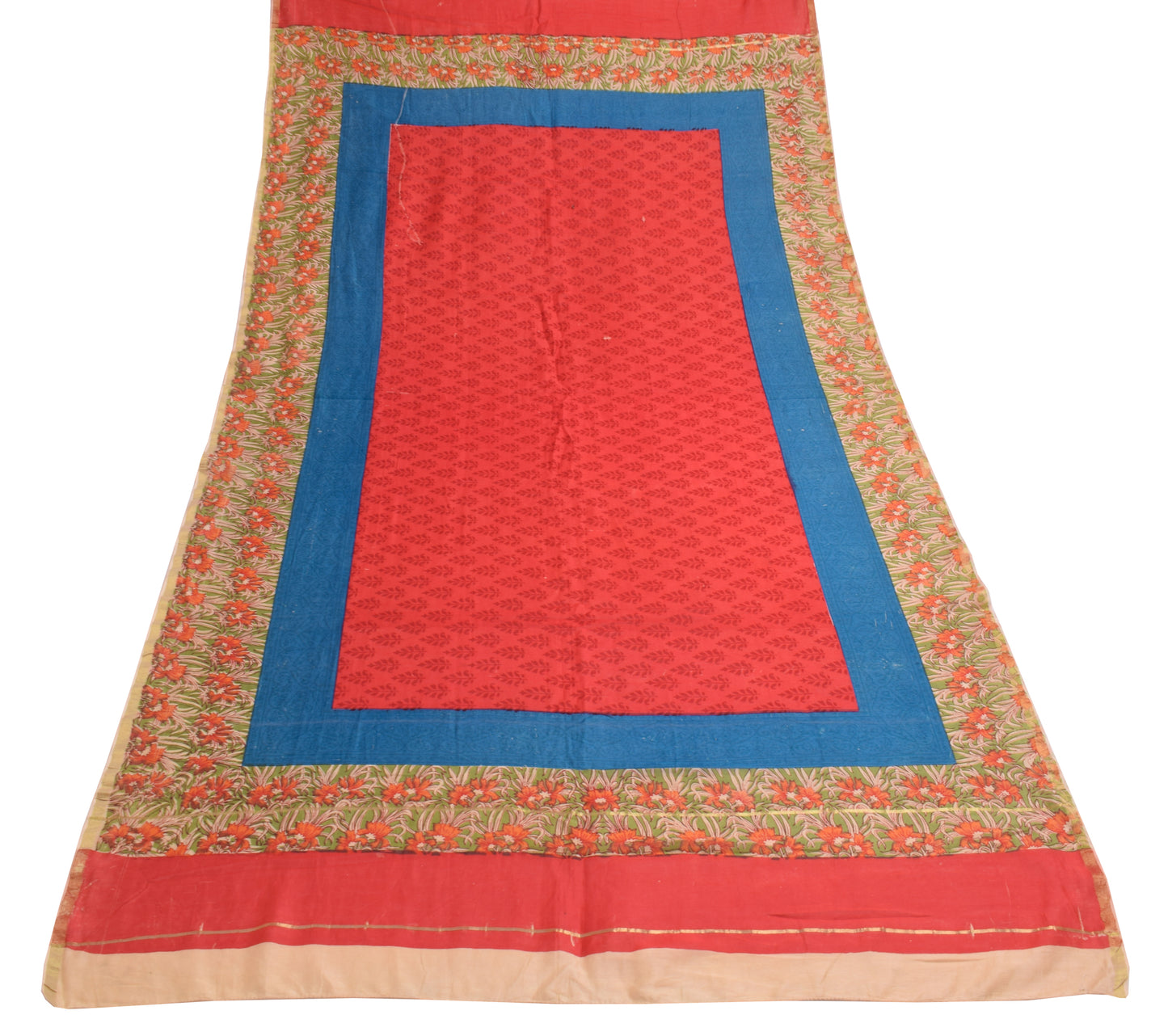Sushila Vintage Red Scrap Dupatta 100%Pure Cotton Printed Floral Long Stole Veil