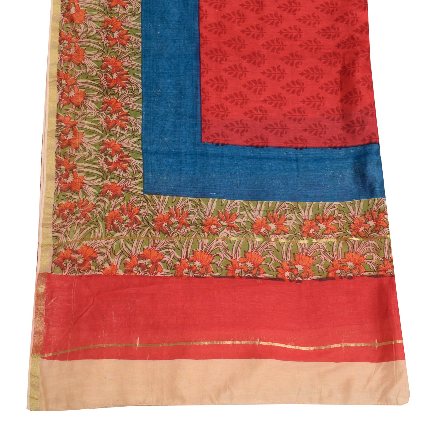 Sushila Vintage Red Scrap Dupatta 100%Pure Cotton Printed Floral Long Stole Veil