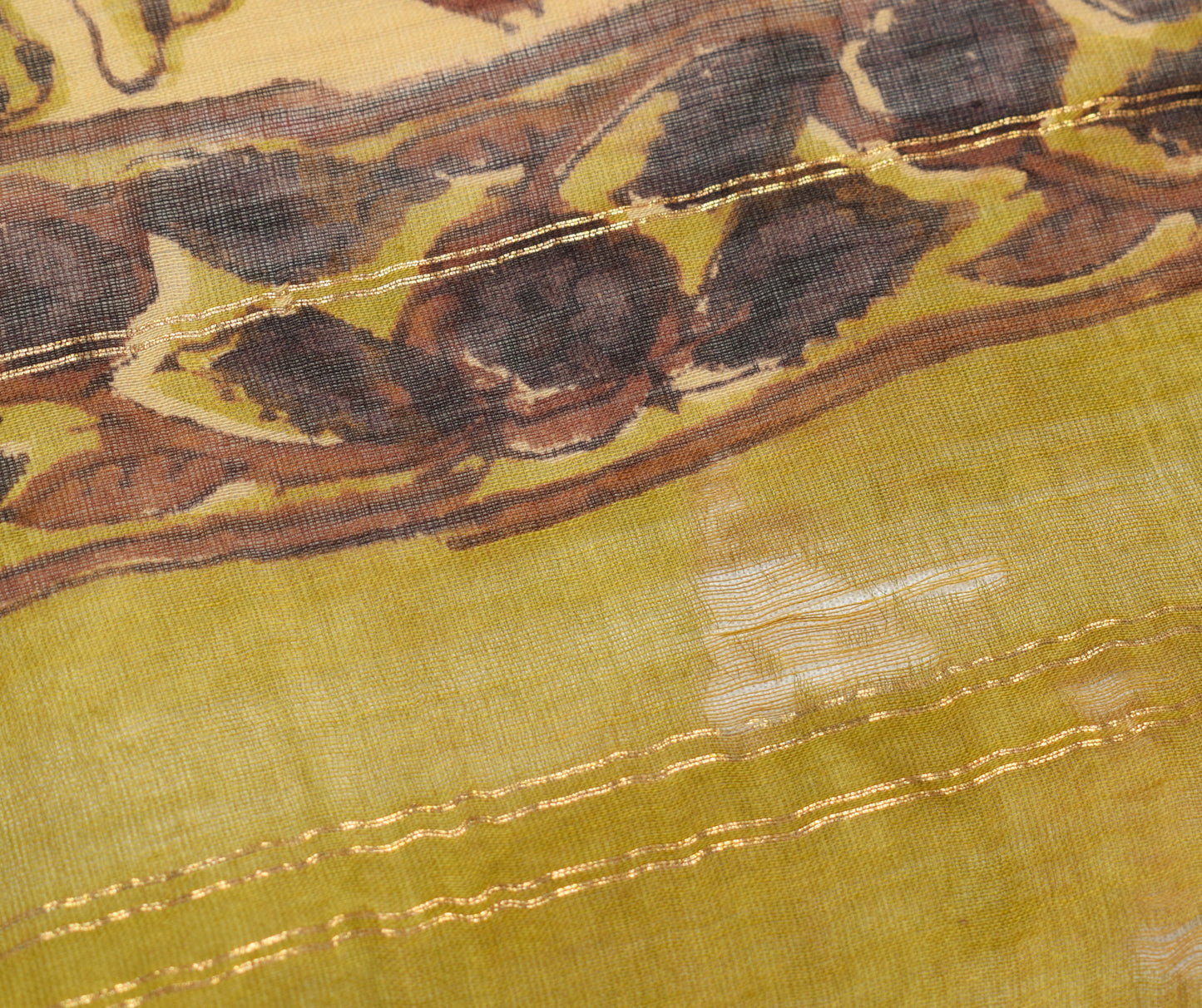 Sushila Vintage Brown Scrap Dupatta Pure Cotton Hand Block Printed Long Stole