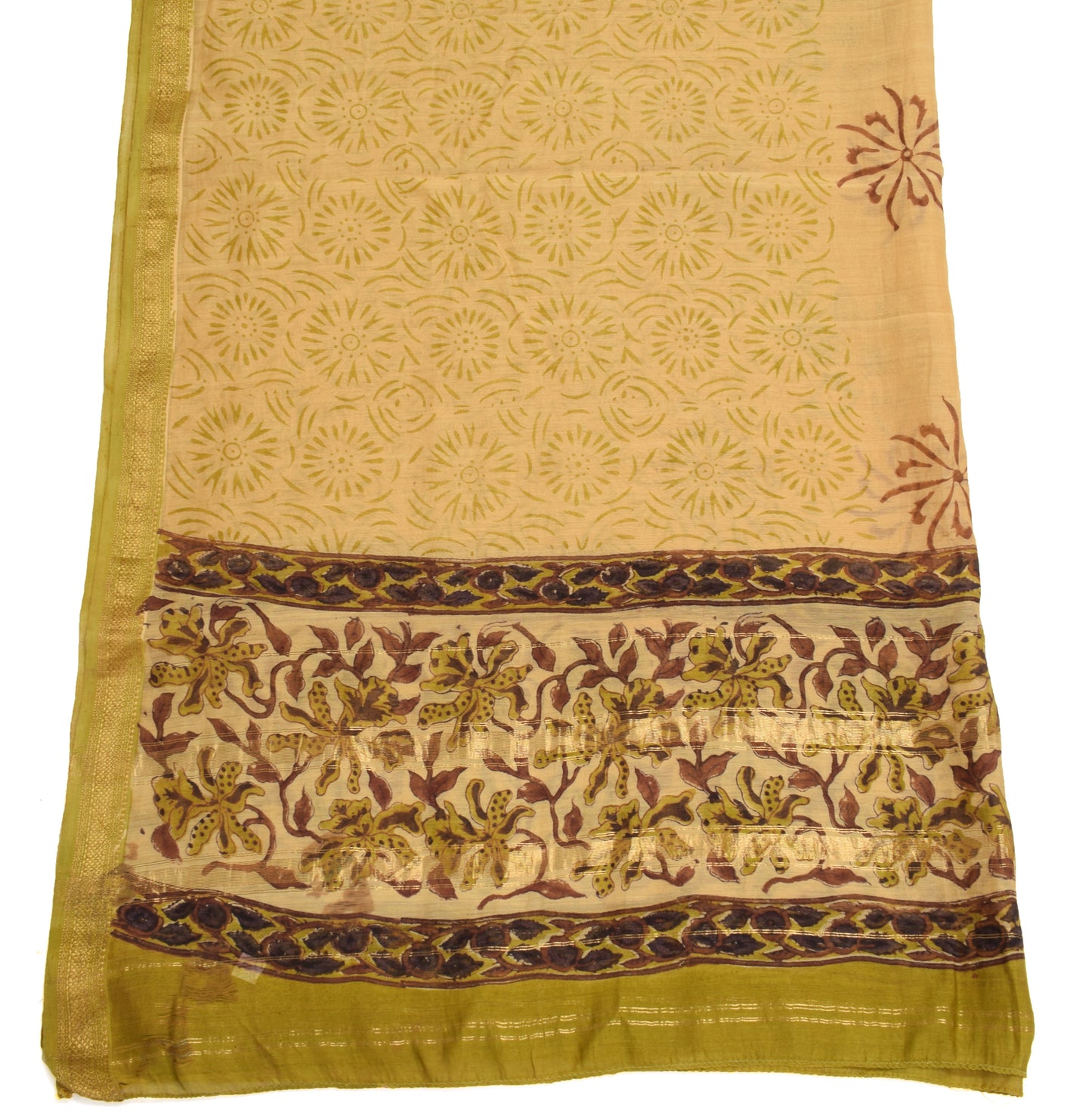 Sushila Vintage Brown Scrap Dupatta Pure Cotton Hand Block Printed Long Stole