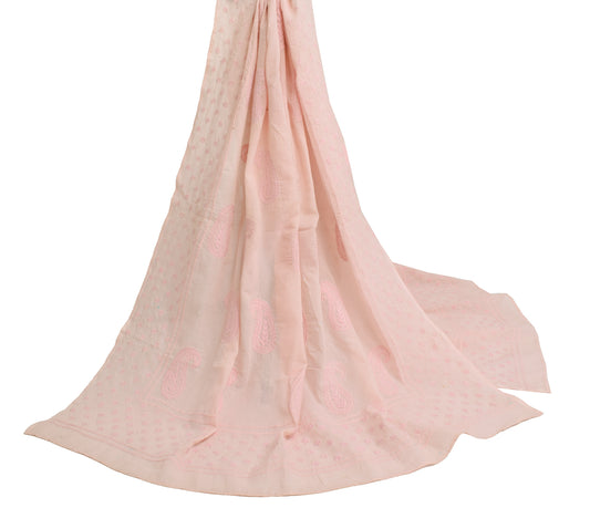 Sushila Vintage Pink Scrap Dupatta Pure Cotton Chikankari Embroidered Long Stole