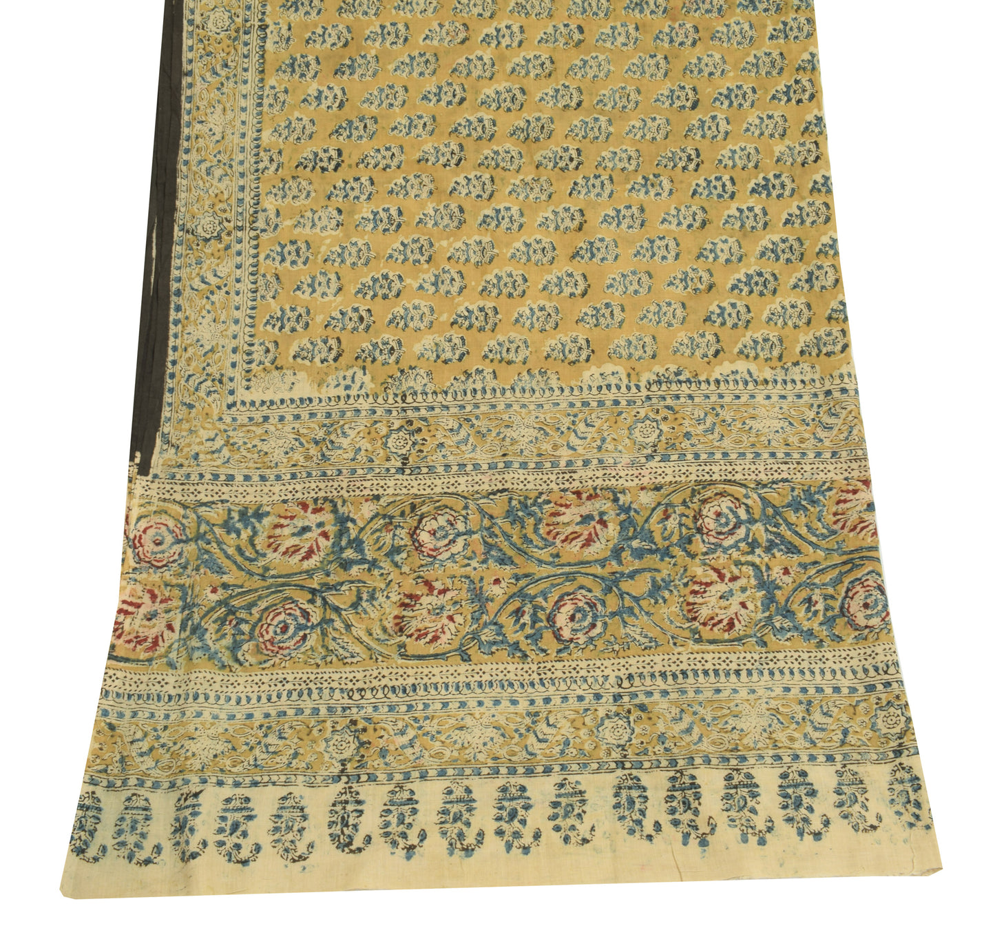 Sushila Vintage Green Scrap Dupatta Pure Cotton Hand Block Printed Long Stole