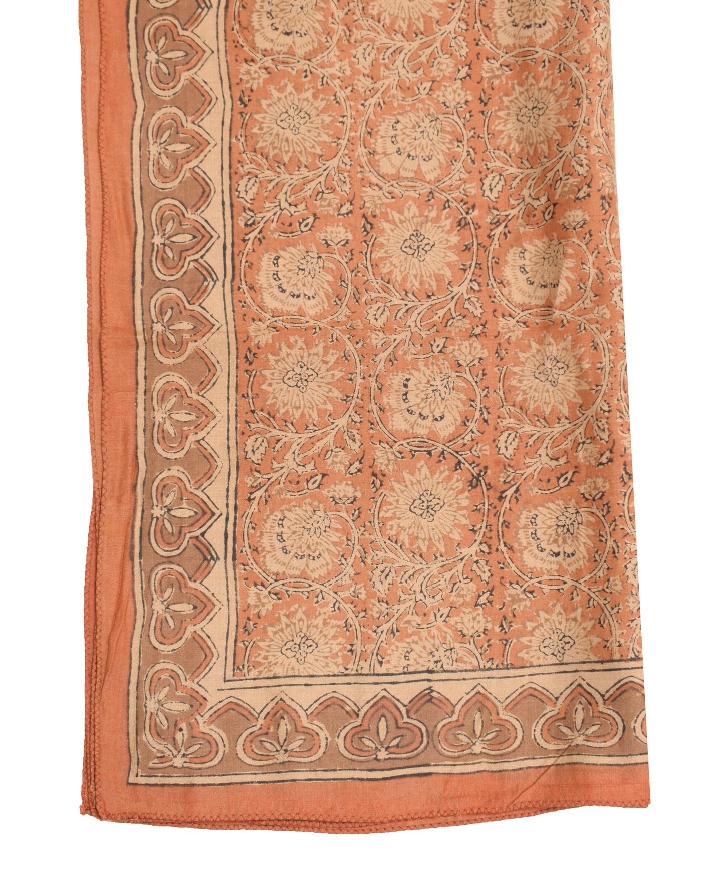 Sushila Vintage Brown Scrap Dupatta Pure Silk Hand Block Printed Soft Long Stole