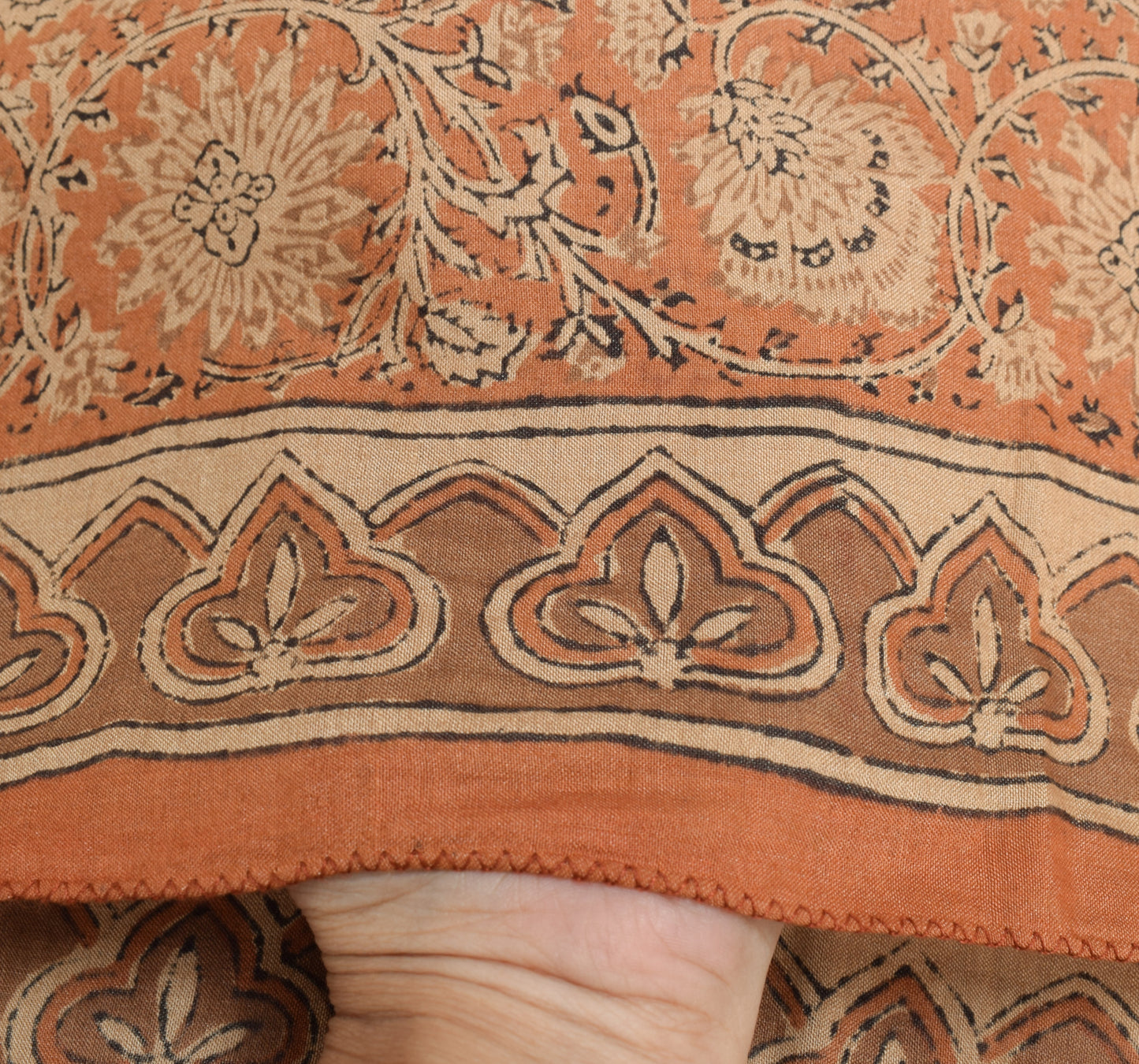 Sushila Vintage Brown Scrap Dupatta Pure Silk Hand Block Printed Soft Long Stole