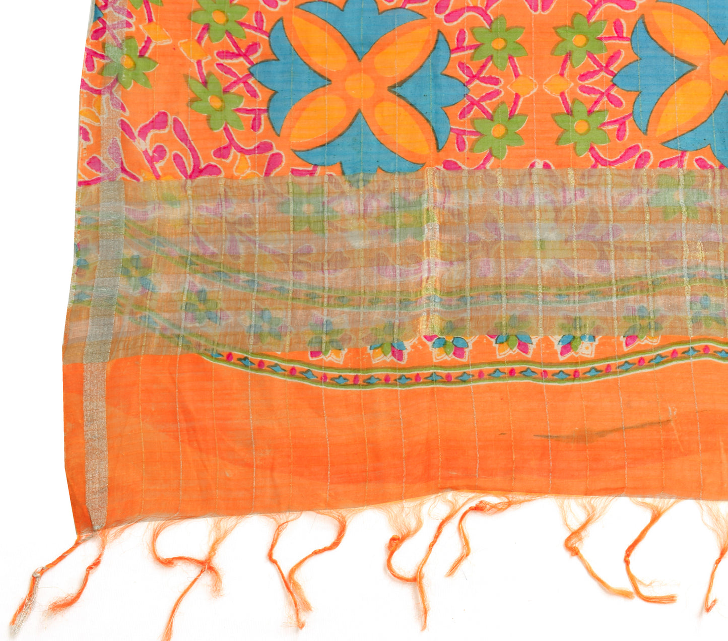 Sushila Vintage Orange Scrap Dupatta Pure Silk Printed Floral Long Stole Wrap
