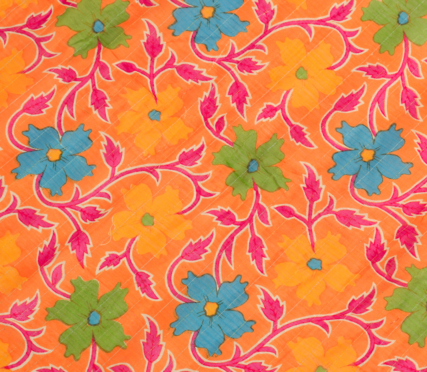 Sushila Vintage Orange Scrap Dupatta Pure Silk Printed Floral Long Stole Wrap