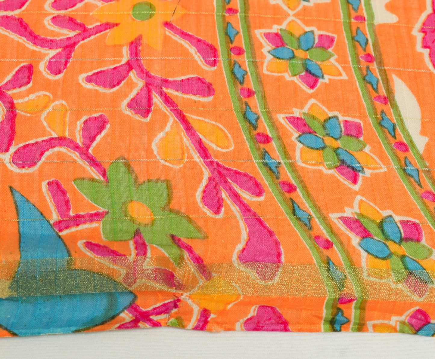 Sushila Vintage Orange Scrap Dupatta Pure Silk Printed Floral Long Stole Wrap