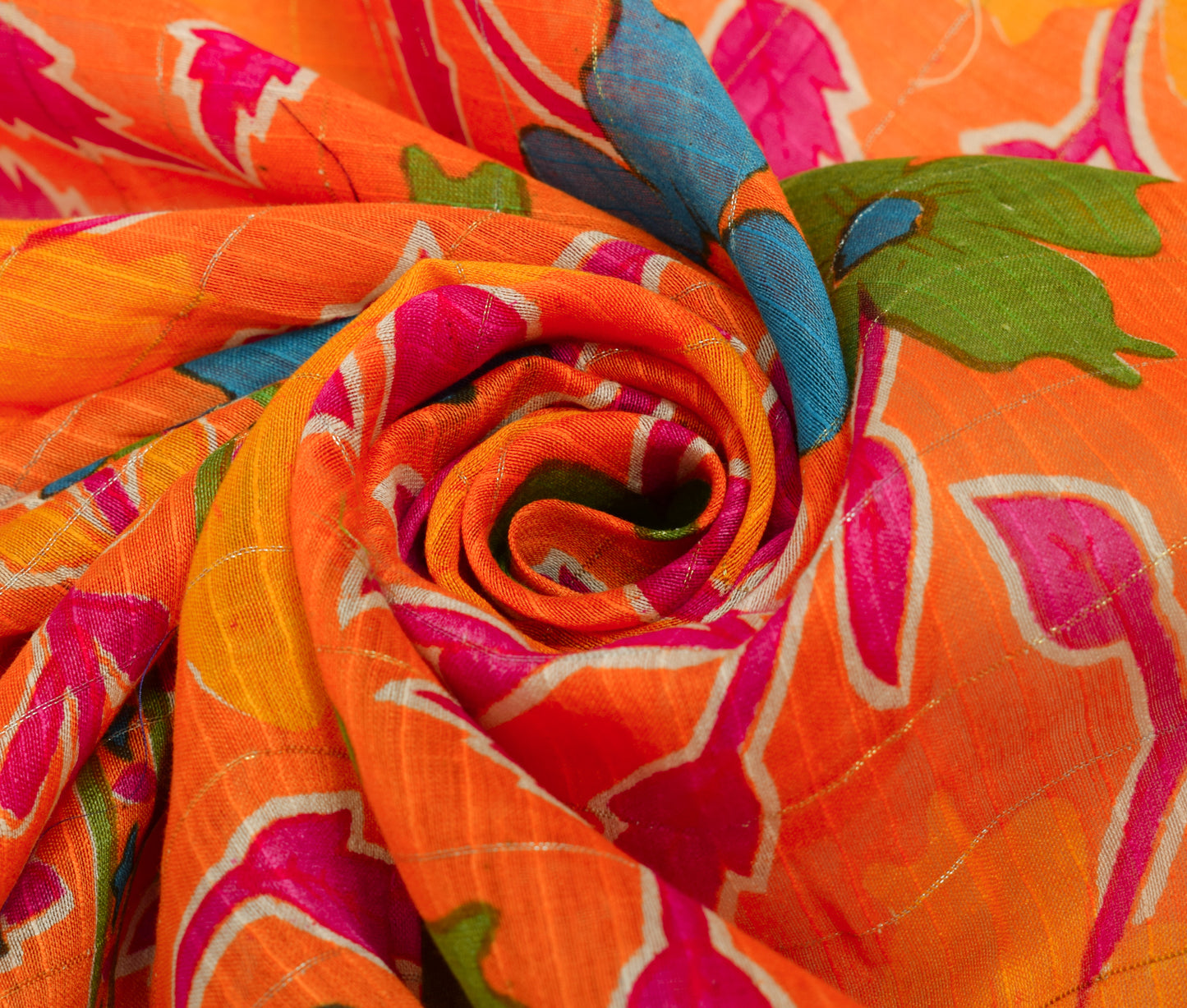 Sushila Vintage Orange Scrap Dupatta Pure Silk Printed Floral Long Stole Wrap