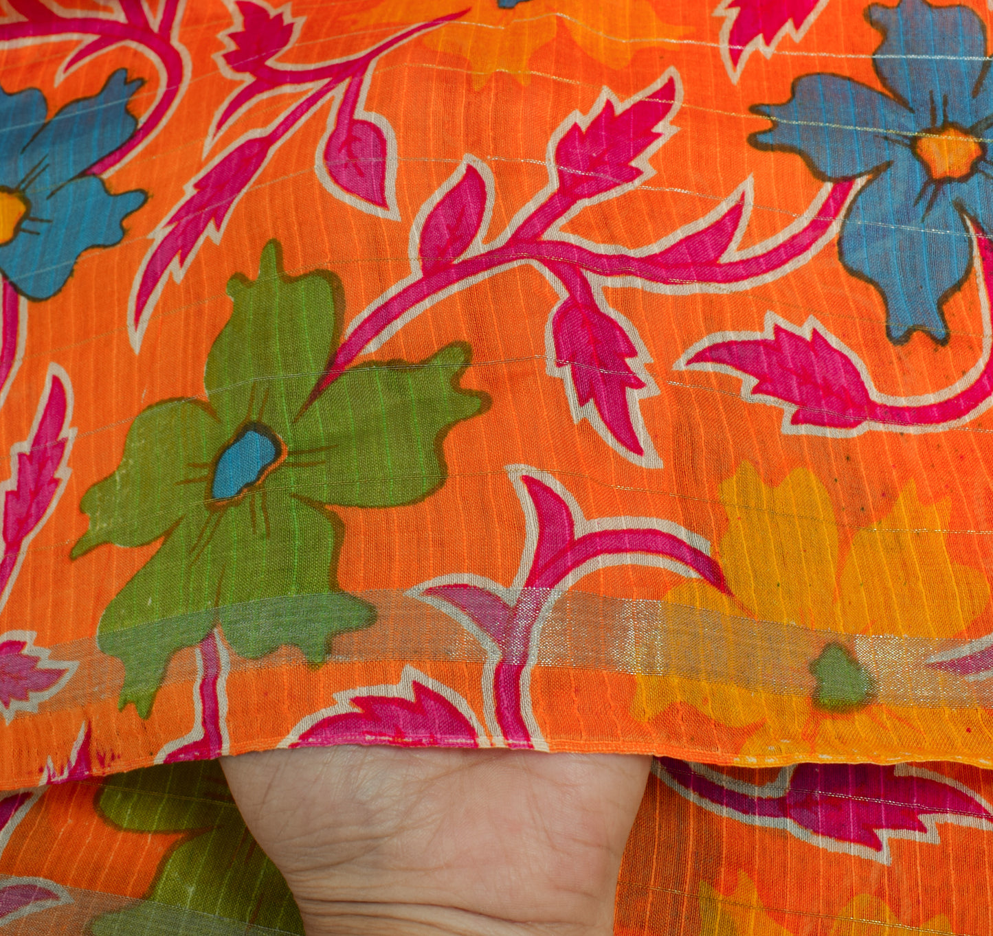 Sushila Vintage Orange Scrap Dupatta Pure Silk Printed Floral Long Stole Wrap