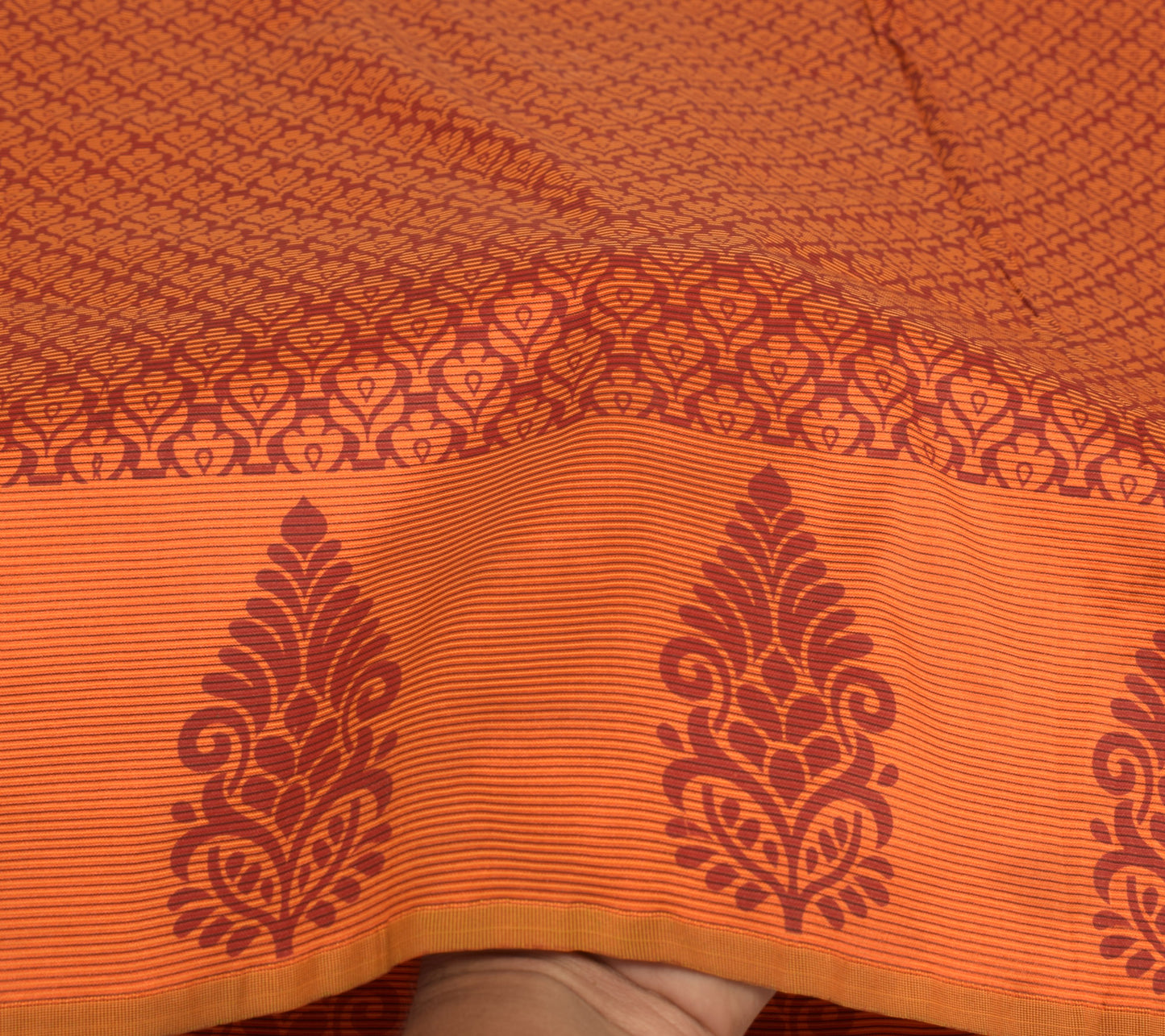 Sushila Vintage Dark Orange Saree Silk Blend Floral Pattern Craft Sari Fabric