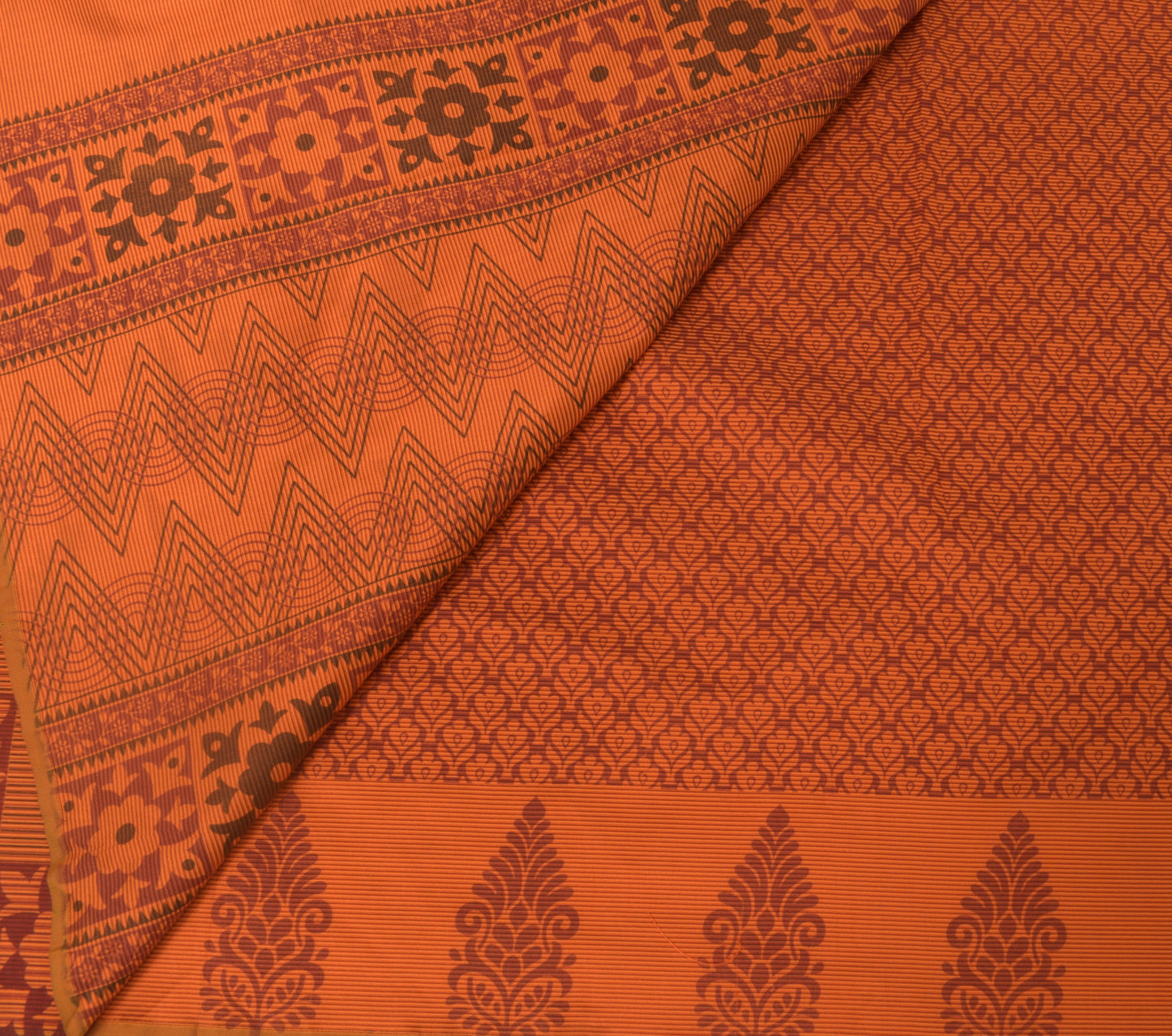 Sushila Vintage Dark Orange Saree Silk Blend Floral Pattern Craft Sari Fabric