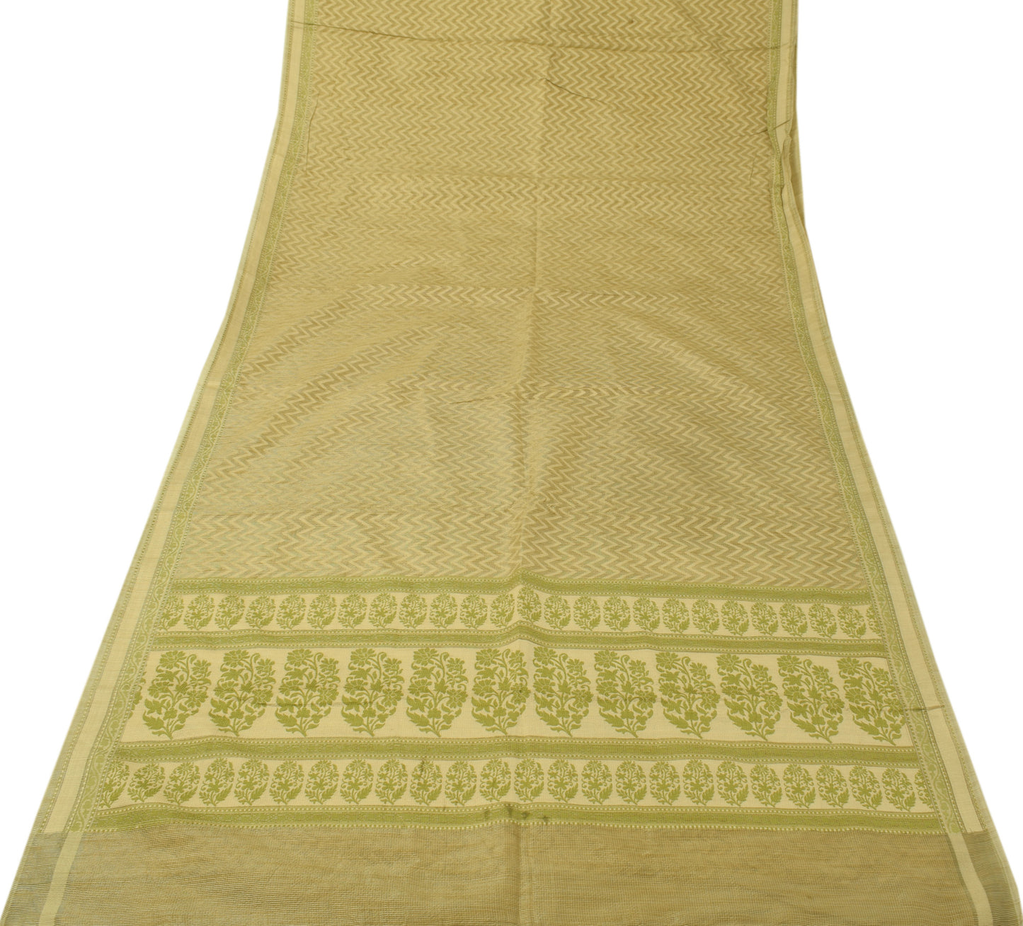Sushila Vintage Green & Shade of Brown Saree Woven Zig Zag Sari 5YD Craft Fabric
