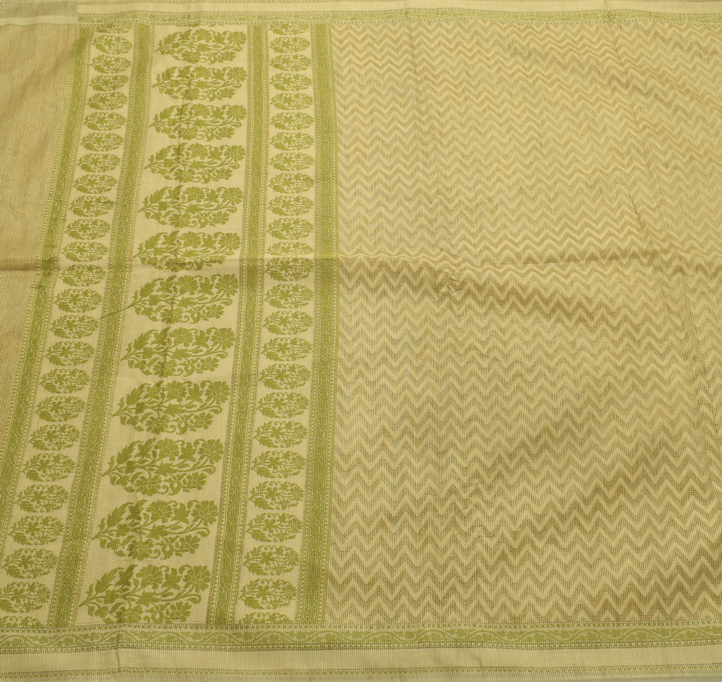 Sushila Vintage Green & Shade of Brown Saree Woven Zig Zag Sari 5YD Craft Fabric