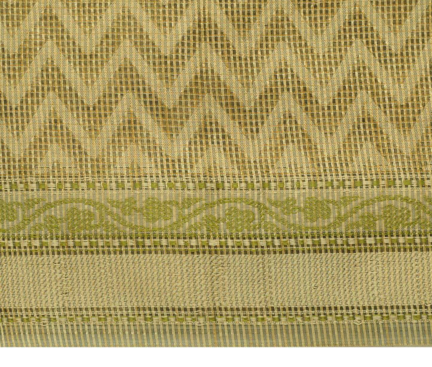 Sushila Vintage Green & Shade of Brown Saree Woven Zig Zag Sari 5YD Craft Fabric