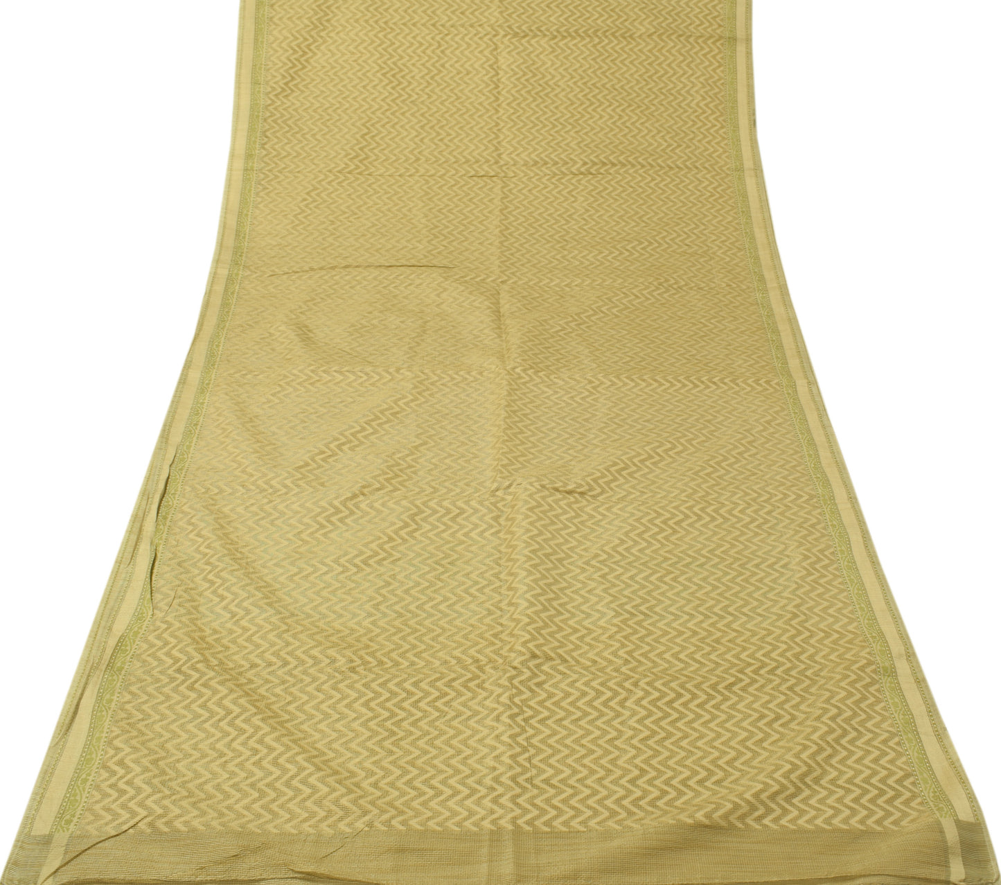 Sushila Vintage Green & Shade of Brown Saree Woven Zig Zag Sari 5YD Craft Fabric