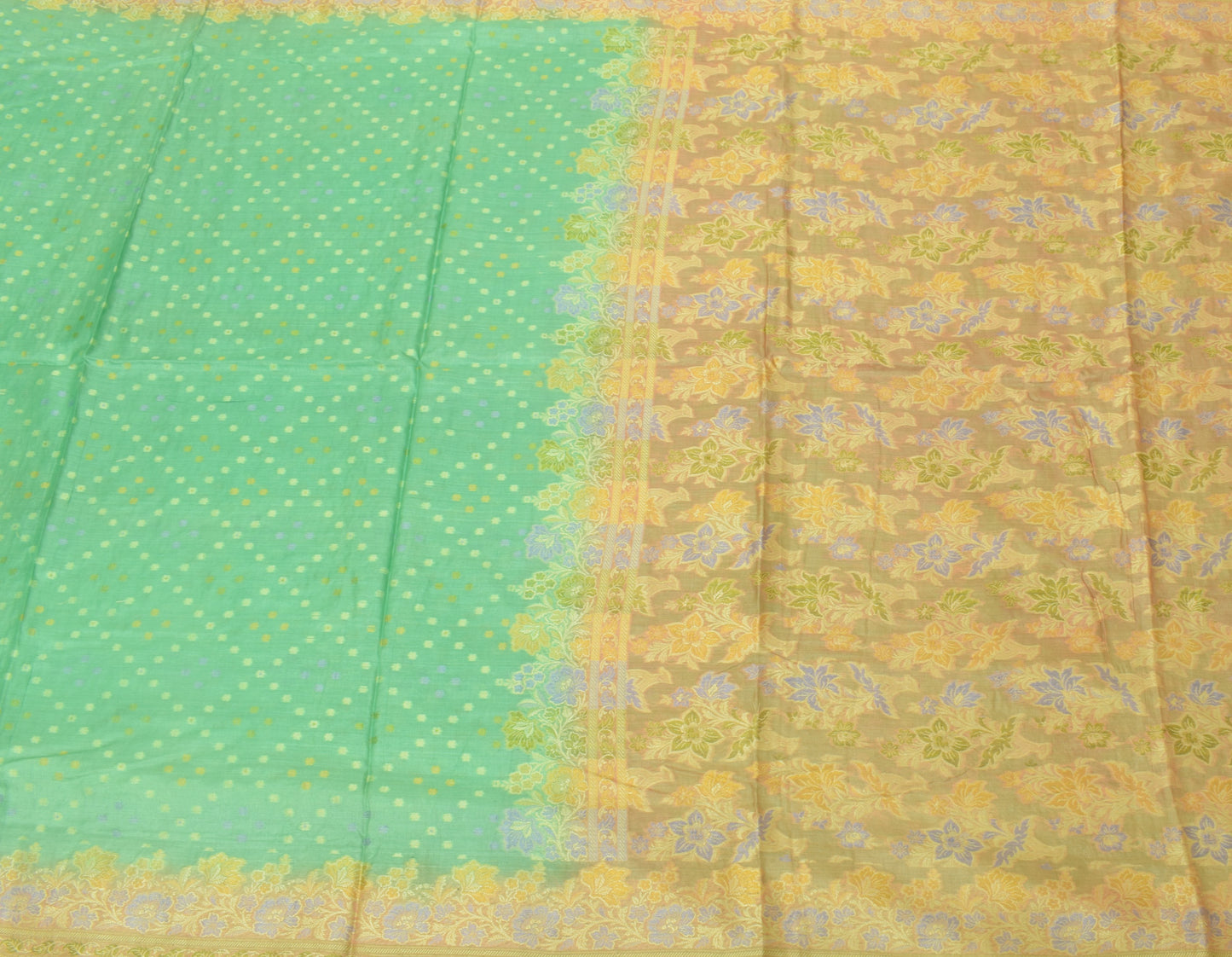 Sushila Vintage Green Saree 100% Pure Silk Woven Floral Sari 5 Yard Craft Fabric