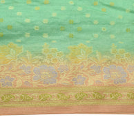 Sushila Vintage Green Saree 100% Pure Silk Woven Floral Sari 5 Yard Craft Fabric