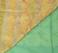Sushila Vintage Green Saree 100% Pure Silk Woven Floral Sari 5 Yard Craft Fabric
