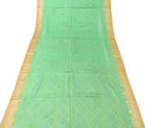 Sushila Vintage Green Saree 100% Pure Silk Woven Floral Sari 5 Yard Craft Fabric