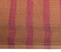Sushila Vintage Peach Saree 100% Pure Wool Printed Floral Pattern Sari Fabric