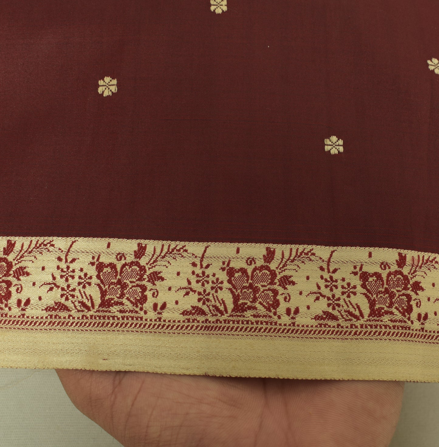 Sushila Vintage Maroon Saree Art Silk Woven Floral Pallu Border Sari 6Yds Fabric