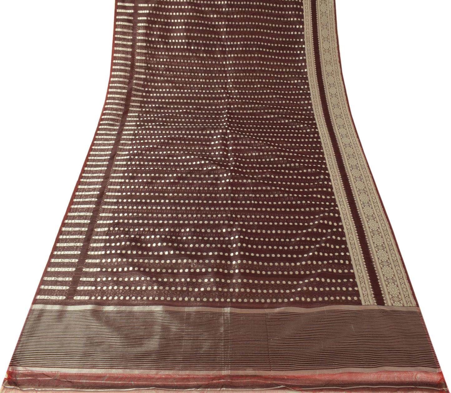 Sushila Vintage Burgundy Saree Silk Blend Banarasi Brocade Zari Woven Fabric