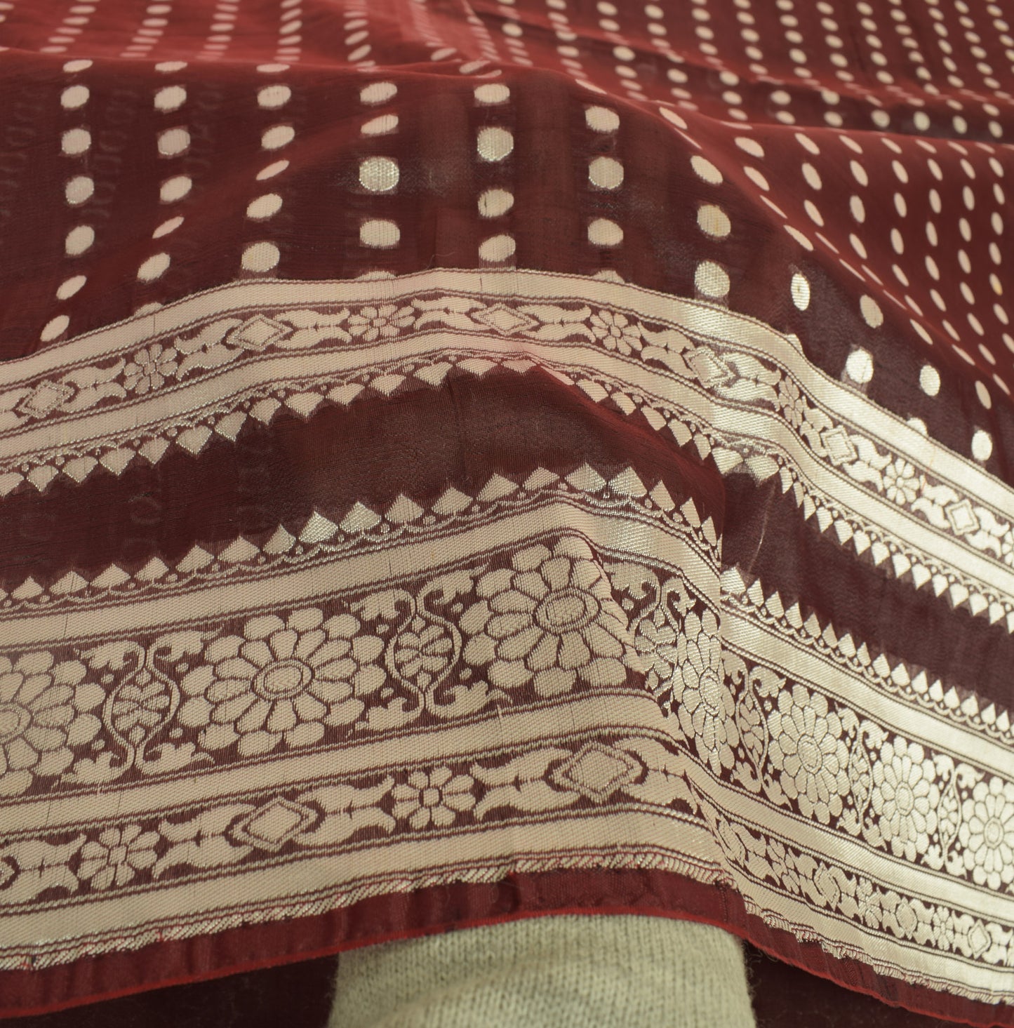 Sushila Vintage Burgundy Saree Silk Blend Banarasi Brocade Zari Woven Fabric