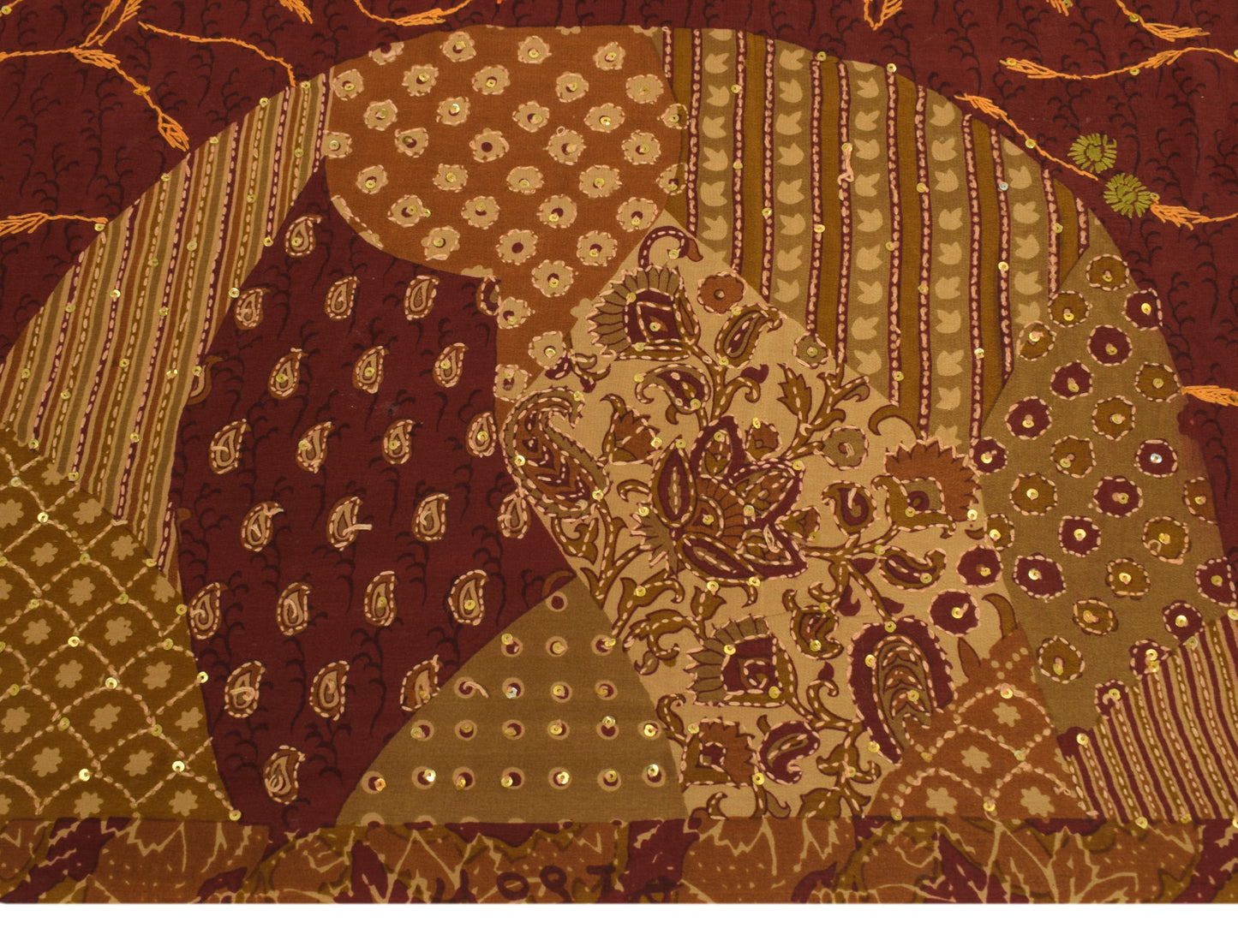 Sushila Vintage Maroon Saree Pure Crepe Silk Printed Hand Embroidered 5YD Fabric