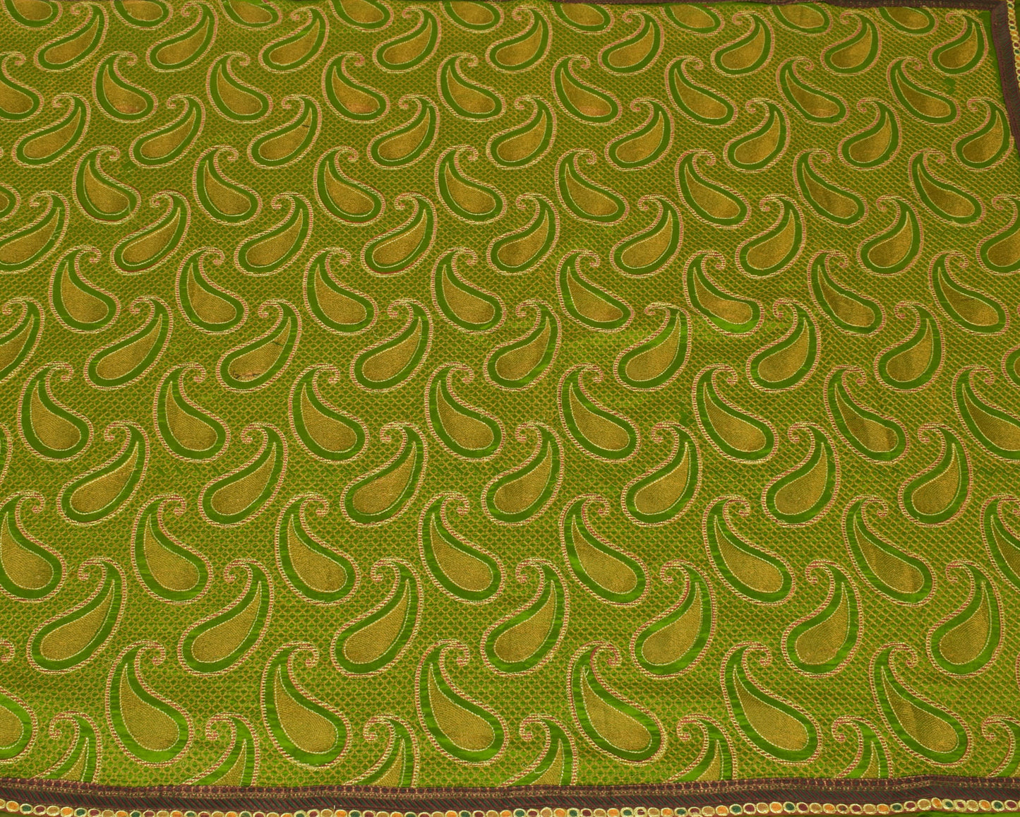 Sushila Vintage Green Saree 100% Pure Silk Embroidered Paisley Sari Craft Fabric