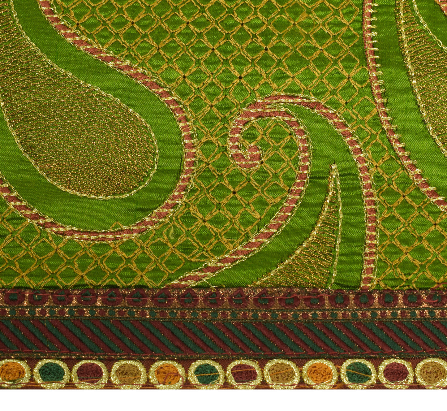 Sushila Vintage Green Saree 100% Pure Silk Embroidered Paisley Sari Craft Fabric